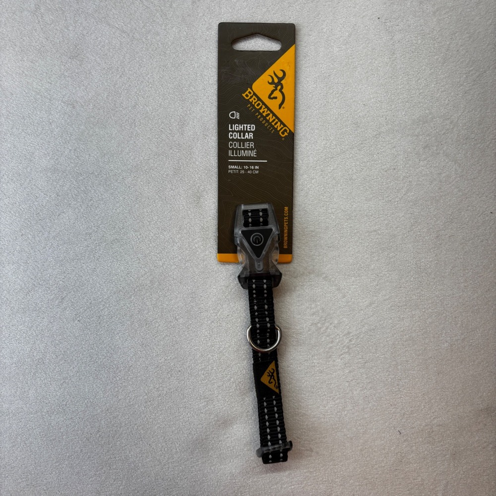 Browning Lighted Dog Collar‎ Small Black Reflective 3-Mode LED Safety New